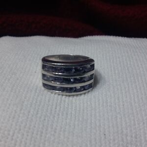 Silver wide band amethyst ring
